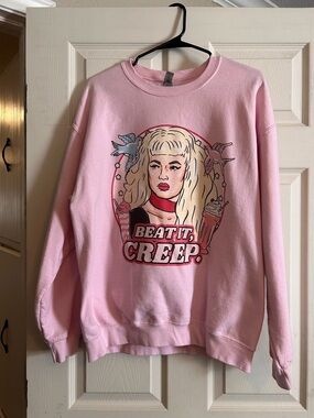 Pink Cry-Baby Graphic "Beat It, Creep." Crewneck Sweatshirt